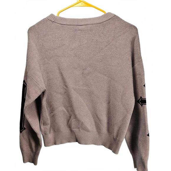 Nikka K Women's Gray Cropped Knit Sweater with Cross Design Size Large - Picture 2 of 8